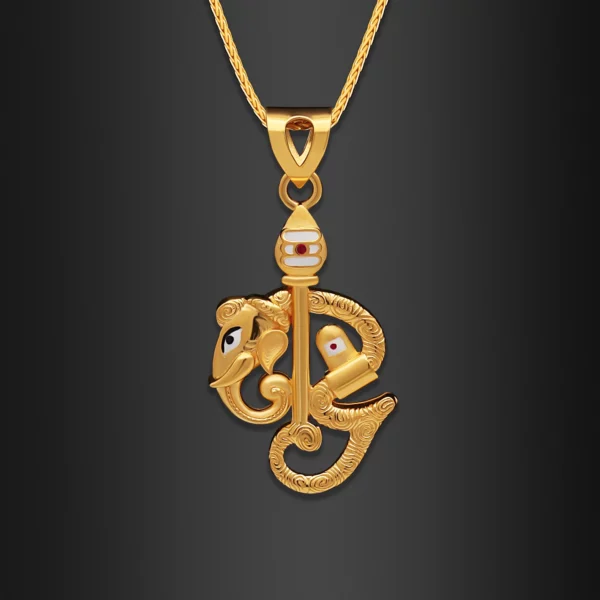 22K Gold Enamel Ganesha Shiv Pendant (4.35G)