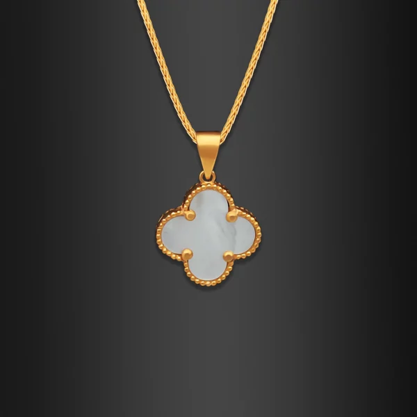 22K Gold Mini Mother of Pearl Clover Pendant (1.90G)