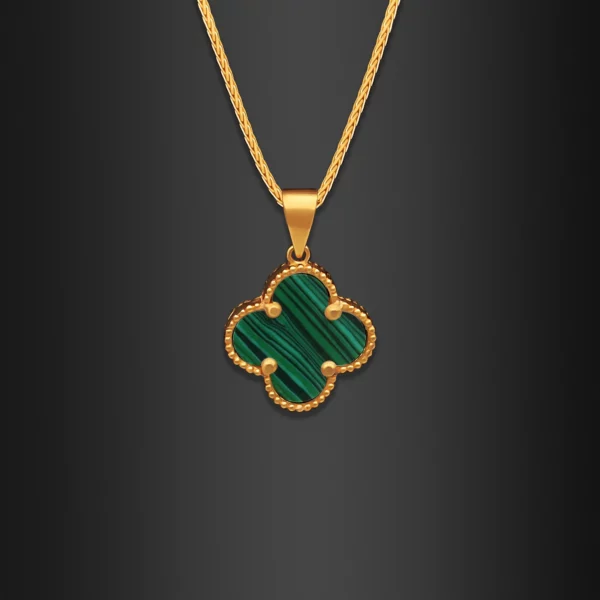 22K Gold Mini Malachite Clover Pendant (1.75G)