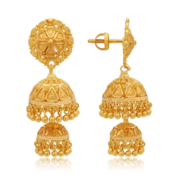 22K Gold Medium Tiered Jhumka Earrings (13.40G)