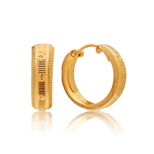 22K Gold Textured Light Hoop Earrings (3.85G)