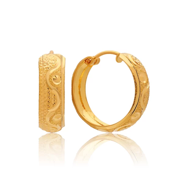 22K Gold Laser-Cut Frosted Hoop Earrings (3.70G)