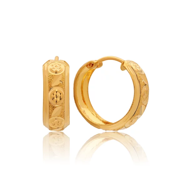 22K Gold Small Engraved Hoop Earrings (3.20G)