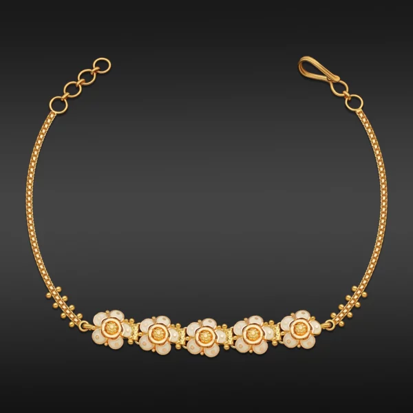 22K Gold Ivory Floral Meena Bracelet (5.80G)