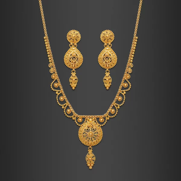 22K Gold Embroidered Filigree Necklace Set (18.00G)