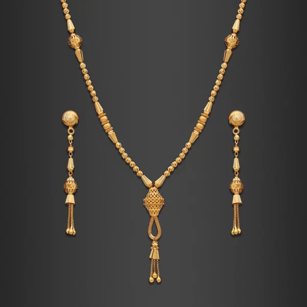 22K Gold Beaded Elegant Drop Necklace Set (17.90G)