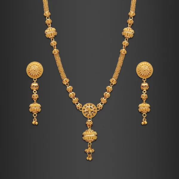 22K Gold Elegant Filigree Drop Necklace Set (37.25G)