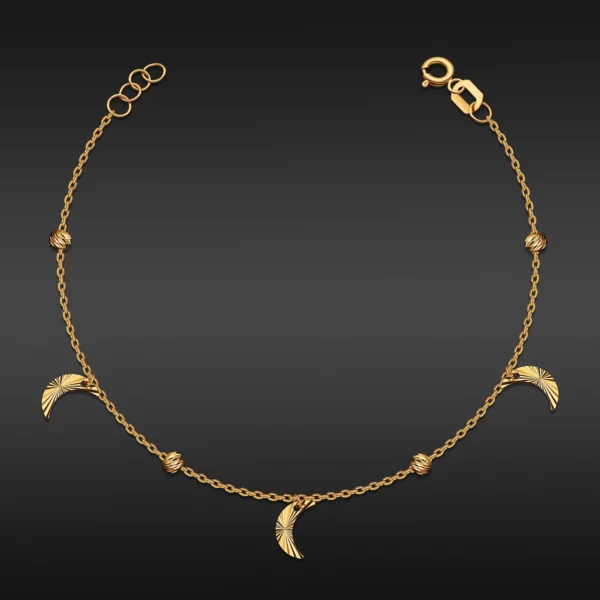 22K Gold Beaded Crescent Charms Bracelet (1.75G)