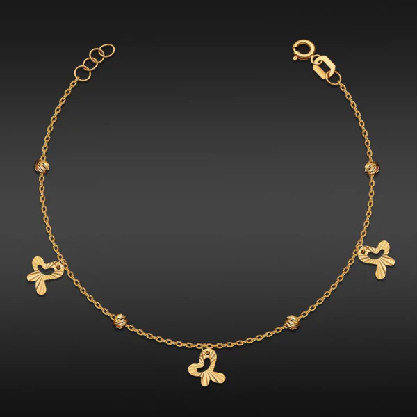 22K Gold Beaded Butterfly Charms Bracelet (1.75G)