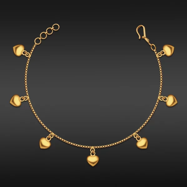 22K Gold Dangling Hearts Bracelet (5.55G)