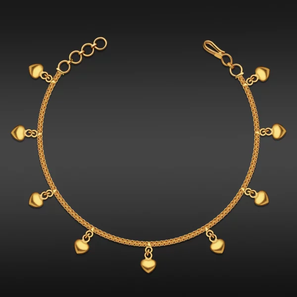 22K Gold Drop Heart Charms Bracelet (5.90G)