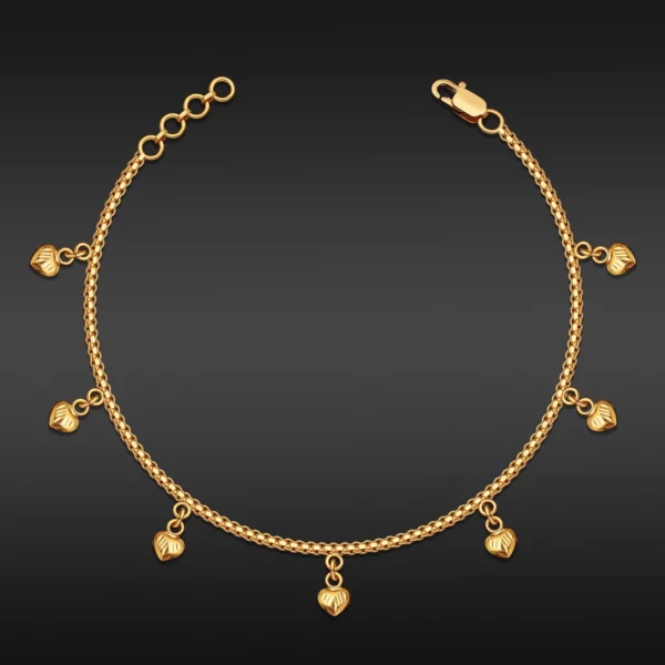 22K Gold Dainty Heart Charms Bracelet (4.90G)