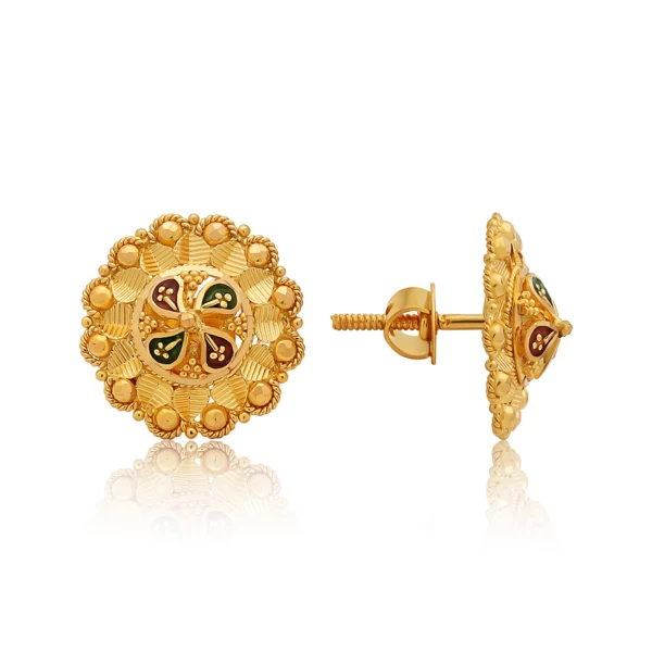 22K Gold Filigree Meena Enamel Earrings (4.00G)