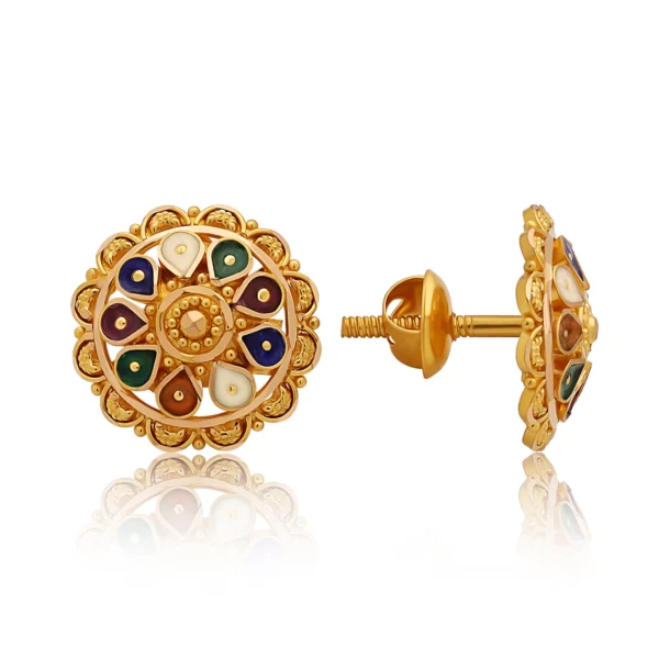 22K Gold Colored Enamel Stud Earrings (4.60G)