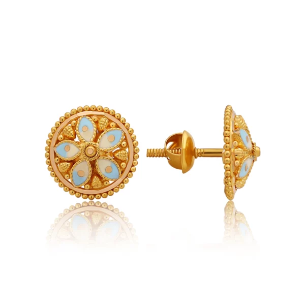 22K Gold Small Meena Stud Earrings (3.85G)