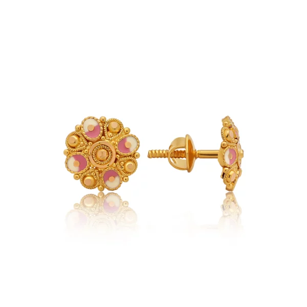 22K Gold Tiny Enameled Stud Earrings (2.40G)