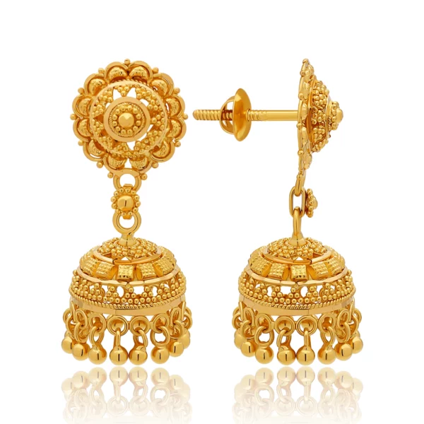 22K Gold Light Filigree Jhumka Earrings (8.85G)