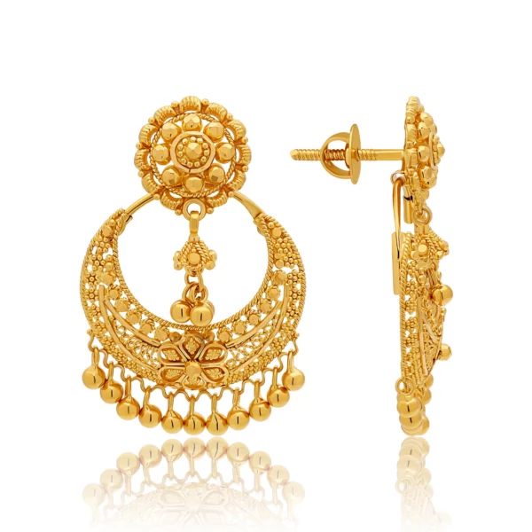 22K Gold Filigree Hoop/Stud Drop Earrings (9.75G)