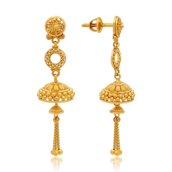 22K Gold Elegant Drop Jhumka Earrings (8.15G)