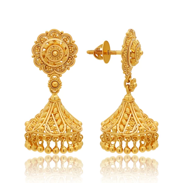 22K Gold Medium Filigree Jhumka Earrings (11.35G)