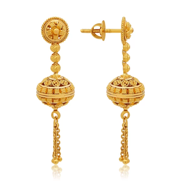 22K Gold Light Filigree Drop Earrings (6.45G)