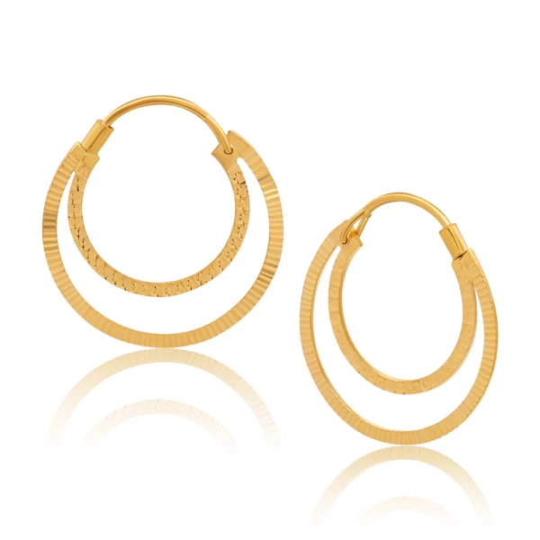 22K Gold Flattened Shimmer Hoop Earrings (2.80G)