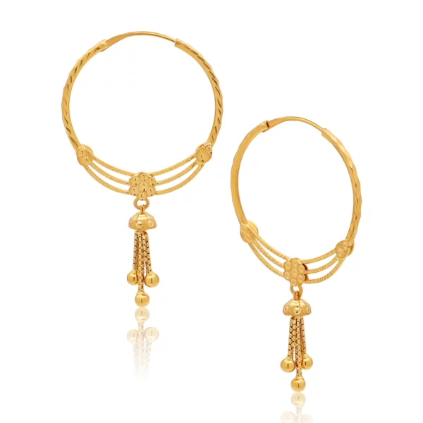 22K Gold Light Hoop Charm Earrings (6.00G)