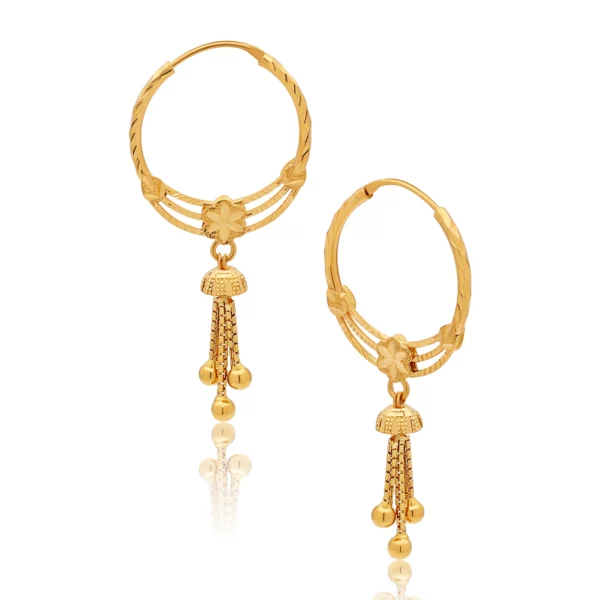 22K Gold Small Hoop Charm Earrings (4.80G)
