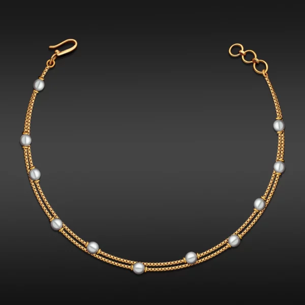 22K Gold Double Chain Pearl Bracelet