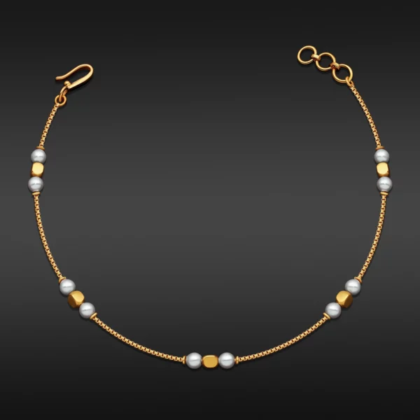 22K Gold Beaded Pearls Chain Bracelet (2.85G)