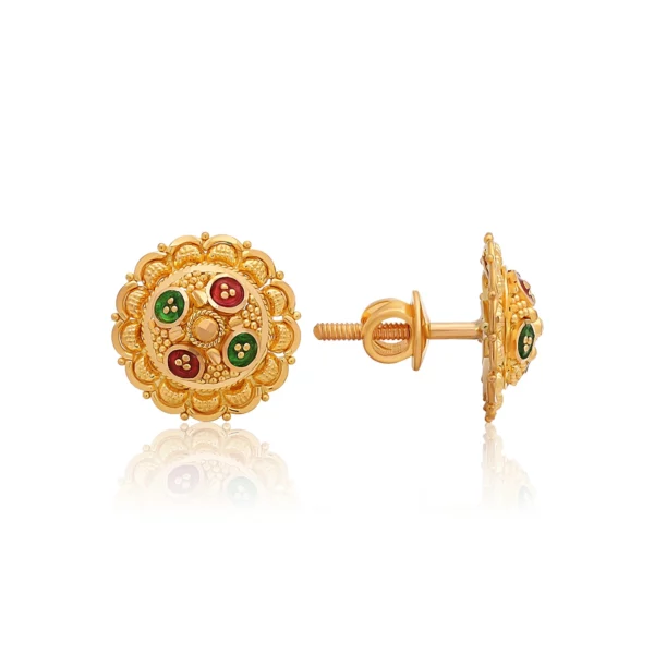 22K Gold Filigree Meena Stud Earrings (4.70G)