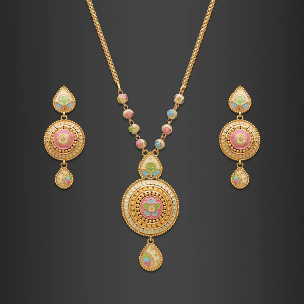 22K Gold Filigree Pastel Meena Necklace Set (23.90G)