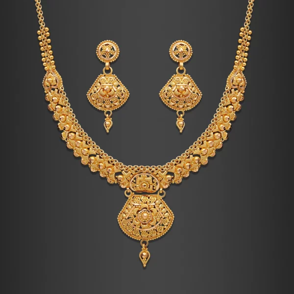 22K Gold Lightweight Filigree Drop Necklace Set (19.00G)