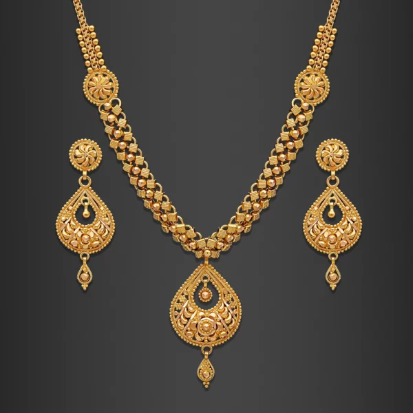 22K Gold Filigree Pattern Necklace Set (20.15G)