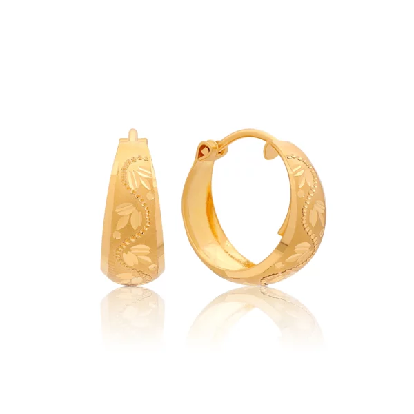 22K Gold Light Floral Cut Hoops (3.00G)