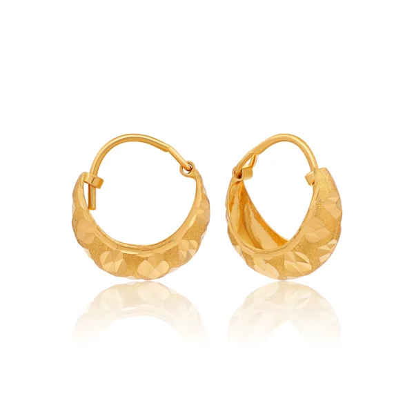 22K Gold Small Textured Basket Hoops (3.15G)