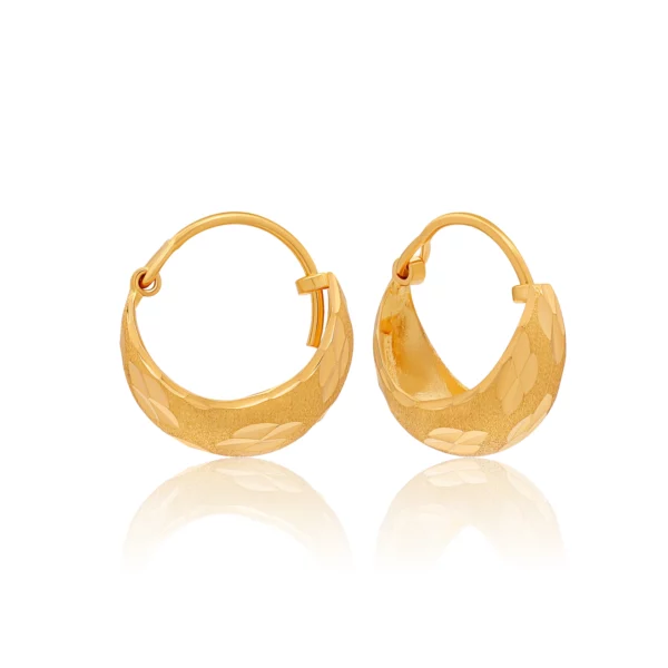 22K Gold Textured Basket Hoop Earrings (3.30G)