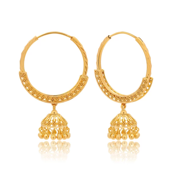 22K Gold Filigree Jhumka Hoop Earrings (9.45G)