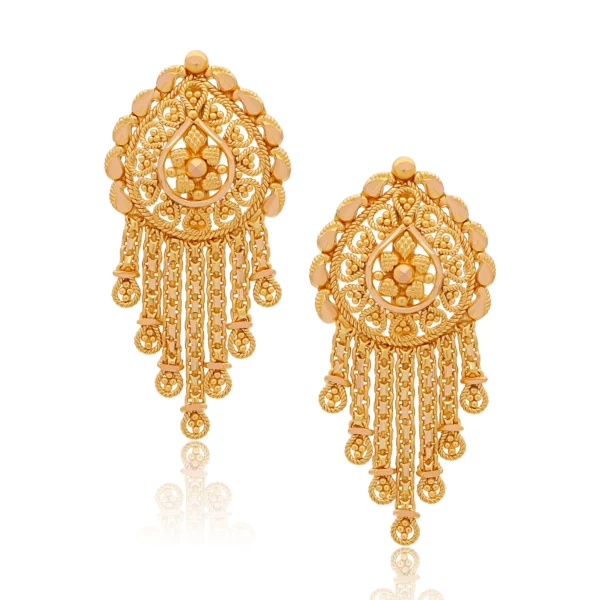 22K Gold Filigree Drop Dangle Earrings (7.25G)