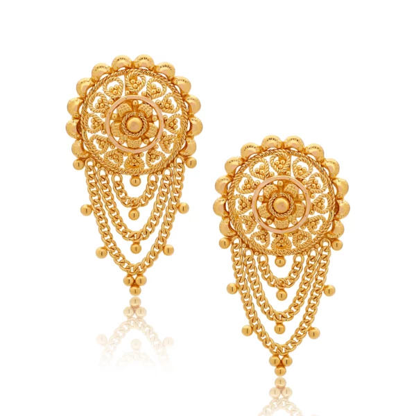 22K Gold Embroidered Filigree Dangle Earrings (6.70G)