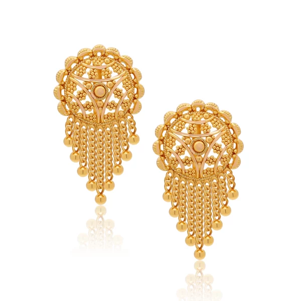 22K Gold Round Filigree Drop Earrings (7.30G)