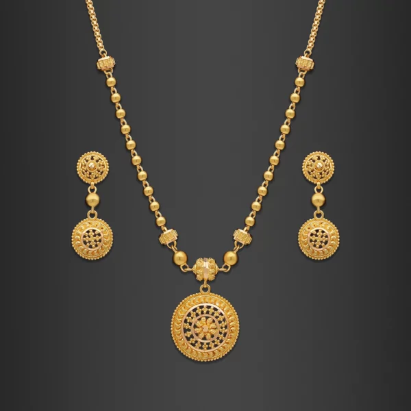 22K Gold Light Round Pendant Necklace Set (15.60G)