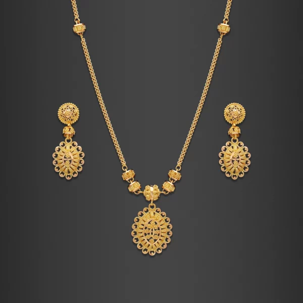 22K Gold Light Oval Filigree Necklace Set (15.15G)