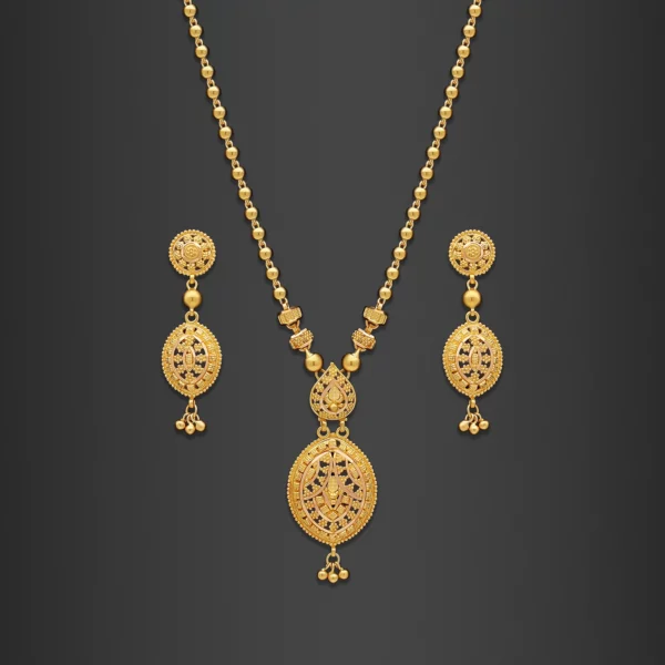 22K Gold Light Beaded Filigree Necklace Set (20.45G)