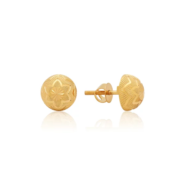 22K Gold Round Textured Stud Earrings (2.95G)