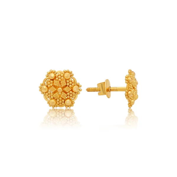 22K Gold Mini Filigree Stud Earrings (1.95G)