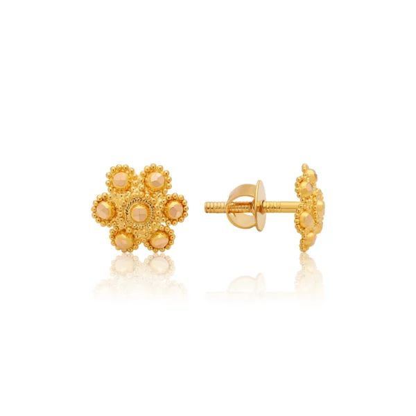 22K Gold Mini Filigree Pattern Stud Earrings (2.45G)