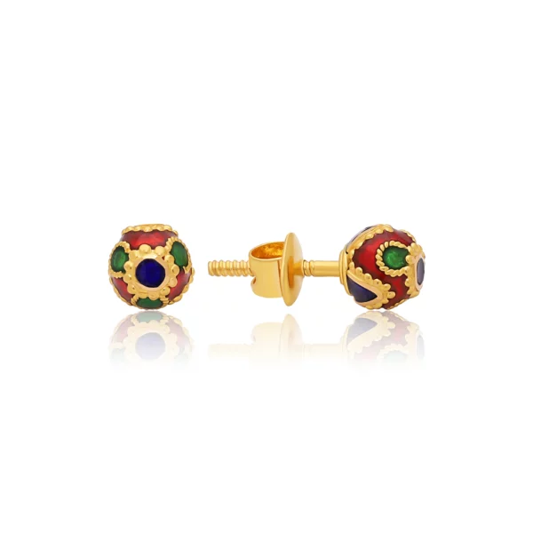 22K Gold Tiny-Sized Meena Stud Earrings (2.10G)