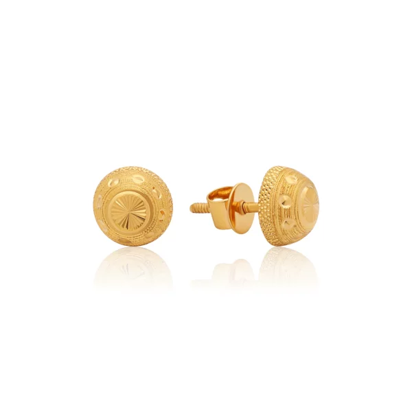 22K Gold Sphere Textured Stud Earrings (2.95G)