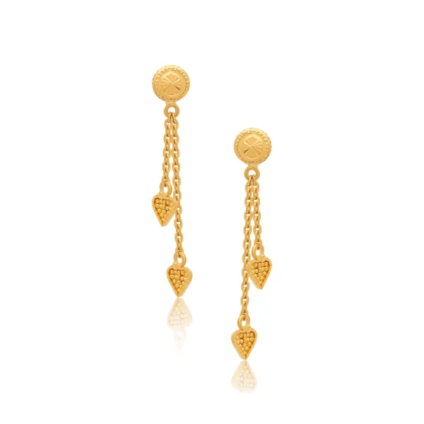 22K Gold Light Mini Heart Dangle Earrings (2.10G)
